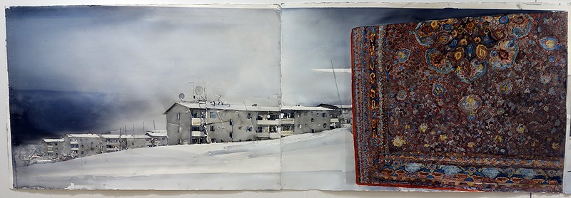 Lars Lerin - Hagfors Teheran. Del av akvarell.
